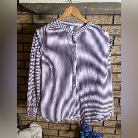 ‎Old navy striped ruffle blouse long sleeve - Picture 1 of 8